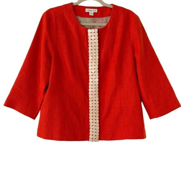 Coldwater Creek Red Pearl-Beads Blazer Jacket Size 14 - Picture 1 of 10